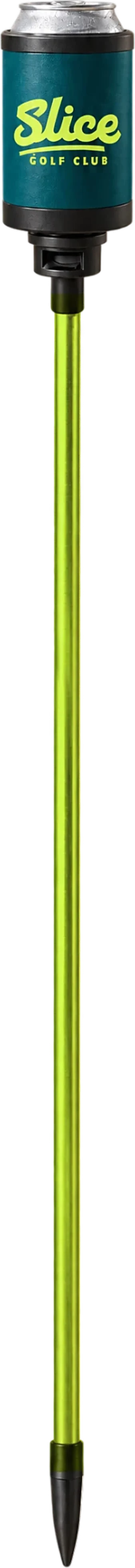 The Slice alignment stick with a teal Slice koozie holding a can on top